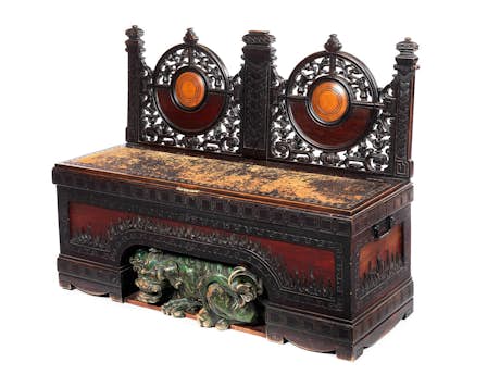 Seltene historische Sitzbank mit figürlicher Dekoration von Gabriel Viardot, 1830 – 1906, zug.